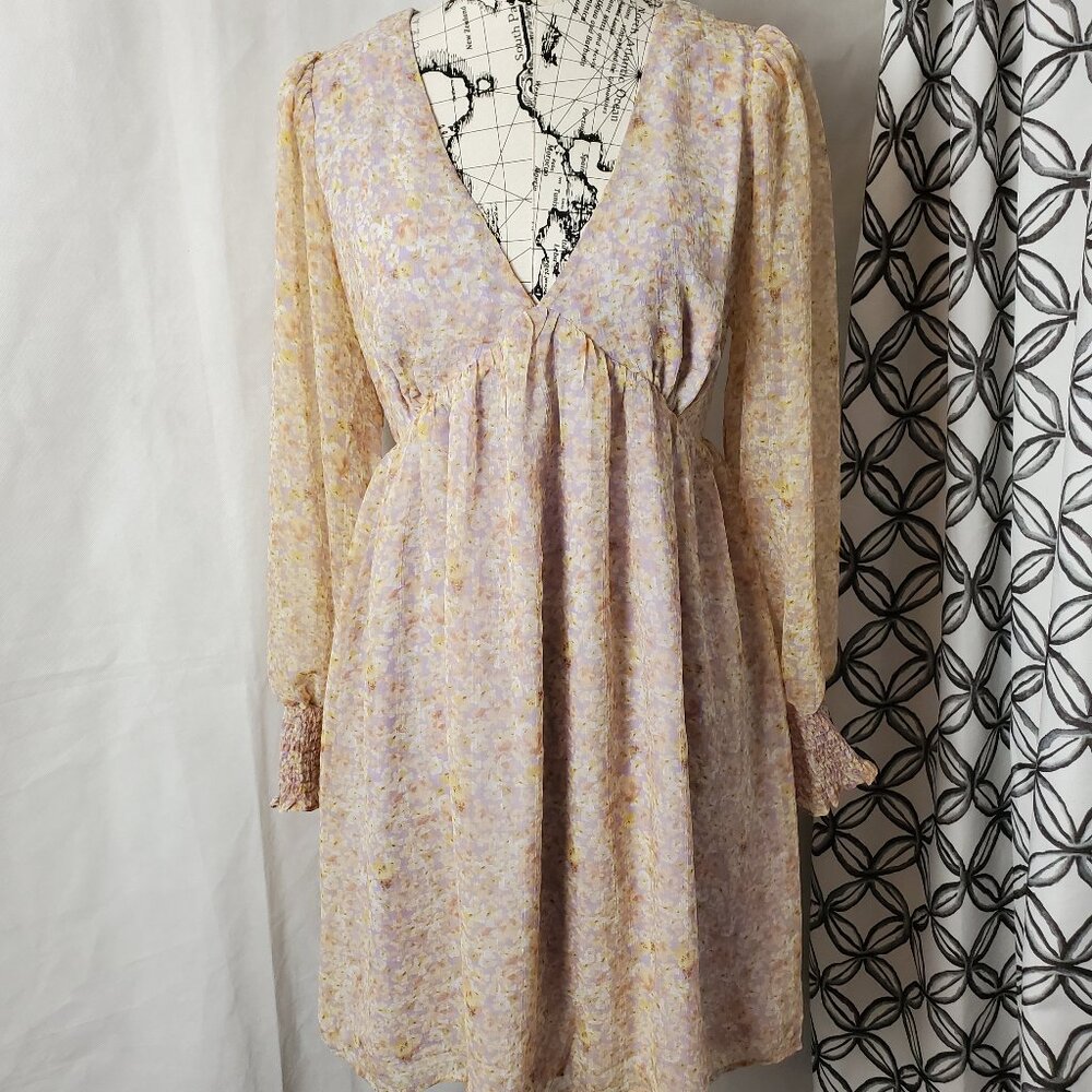 Lush Long Sleeve Lilac Floral Dress - Large